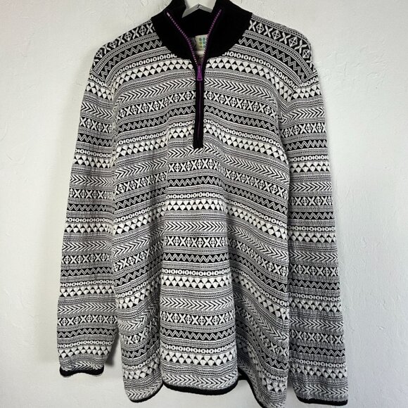 Title nine Sweaters - Title Nine Womens Black White Geometric 1/4 Zip Pullover Sweater XL Merino Wool
